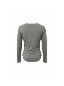 Women's 2 In 1 Striped Zipper Long Sleeve T-Shirt, Slim Fit Inner Layer Top, Autumn - Grey - View 8