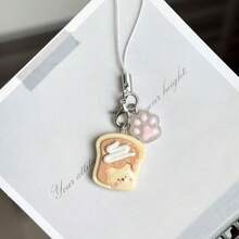 1pc Cute Cartoon Panda Cookie Cake Phone Charm Pendant, Realistic Food Toy Anti-Lost Couple Gift - Multicolor - View 6