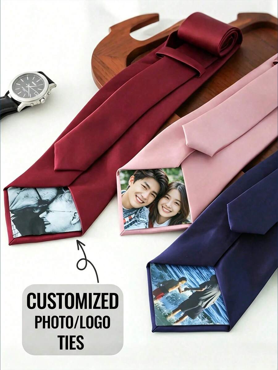 Customized Photo Tie, Customized Photo Tie Patch, Tie Sticker Small Decorative Accessory, Personalized Tie, Engagement Gift, Gift For Dad, Father's Day Gift, Exquisite, Fashionable, Unique, Multi-Functional, Highly Decorative, Reusable, Also Suitable As A Unique Gift For Birthday, Wedding Anniversary - Multicolor - View 1