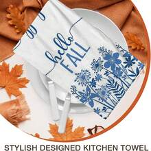 2/4/48pcs Autumn Series Blue Hello Fall Floral Print Kitchen Towels - Ultra Soft, Highly Absorbent Polyester Dish Cloths And Hand Towels, Perfect For Holiday Decor, Kitchen Decor, Party Decor - Multicolor - View 8