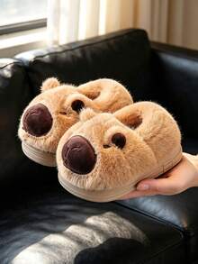 Children's Cartoon Capybara Warm Simple Anti-Slip Cute Fuzzy Slippers Autumn/Winter New Style - Khaki - View 4
