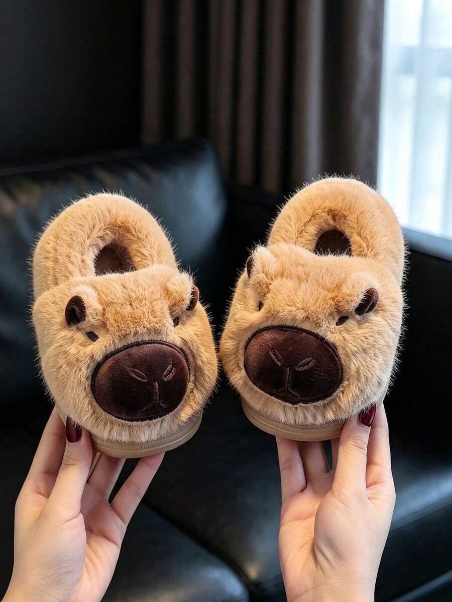 Children's Cartoon Capybara Warm Simple Anti-Slip Cute Fuzzy Slippers Autumn/Winter New Style - Khaki - View 1