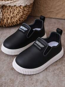 1 Pair Kids' Black Slip-On Flat Fashion Sports Shoes, Suitable For All Seasons - Black - View 6