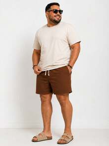 Kit 2 Shorts de Linho Plus Size Premium Bermuda Masculina Moda Praia Luxo - Marrom Claro - Visão 8