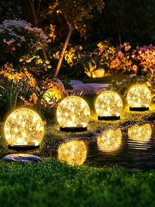1件裝太陽能戶外園藝燈 30LED 裂紋玻璃球燈 地面景觀裝飾燈 冰球造型庭院裝飾燈 適用小徑/露台/草坪/院子（含地插） - 彩色 - 查看 4