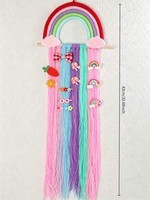 Rainbow Macrame Hair Clip Holder Wall Hanger, Baby Girls Hair Accessories Storage Organizer For Nursery Room Decor - Multicolor - View 3
