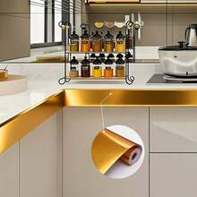 DIY Soft Decor 10cm Wide Self-Adhesive Metal Baseboard Tape, Gold & Silver Dual-Color Strong Adhesive Backing Strip For Window Sill, Door Frame, TV Background, Furniture Edge Decoration - Lasi-yin - View 11