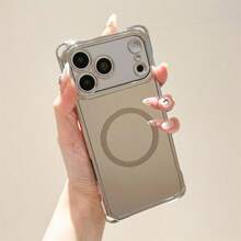 1pc Electroplated Mirror Magnetic 14/13/12/11/17/16/15 Pro Max Shockproof Phone Case - Clear - View 2