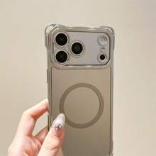 1pc Electroplated Mirror Magnetic 14/13/12/11/17/16/15 Pro Max Shockproof Phone Case - Clear - View 4