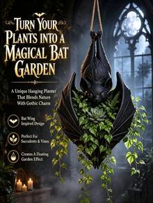 1pc Bat Shaped Hanging Planter, Hanging Bat Planter, Halloween Gothic Hanging Planter Rack Home Decor, Black Bat Flower Basket Vase Garden Hanging Basket, Suitable For Succulents, Vine Plants, Indoor And Outdoor Decoration, Living Room, Patio Or Office Desk Decoration, Great Gift For Plant Lovers, Gothic Room Decor Enthusiasts, Collectors And Gardening Hobbyists, Halloween Decoration, Halloween, Halloween Home Decor, Room Decoration - Counterfeit - View 5