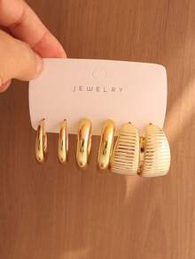6/18PCS Fashionable Personalized Elegant Water Drop Halo Geometric Texture Metallic Earring Set Suitable For Party, Banquet, Travel, Wedding, Vacation, Daily Wear Jewelry Gift (Lightweight ABS Material, Non-Fading) - Gold - View 4