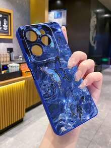 1 buah Casing Ponsel Pelindung Kamera Motif Kupu-kupu Biru dengan Gelombang Air, Dicetak UV, Kompatibel dengan Model /Galaxy/Android - Biru - View 4