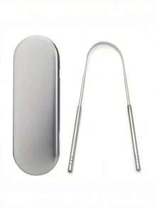 2pcs Stainless Steel Tongue Scraper, Double-Sided Design, Easy Maintenance, For Removing Tongue Coating, Easy-To-Use Oral Care Kit Assortment - Silver - View 2