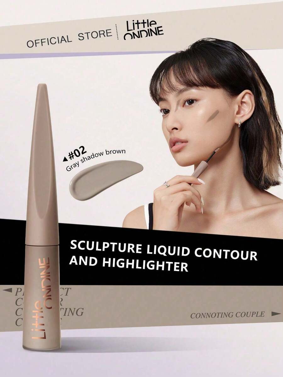 Little Ondine SCULPTURE LIQUID CONTOUR & HIGHLIGHTER 02 4.5g/0.16oz, Liquid Mousse Soft Matte, Easy Finger Blend, Quick Dry Buildable Coverage, All-Day Hold, Portable One-Swipe Face Sculpt, GIFT