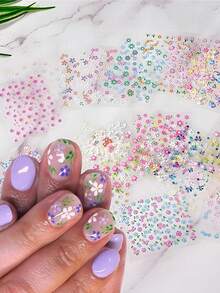 1 pieza Pegatinas de arte de uñas florales, pegatinas de color de uñas talla grande populares, pegatinas de arte de uñas con flores coloridas, pegatinas de decoración con cristales, pegatinas de arte de uñas florales de margarita 3D autoadhesivas lindas, accesorios de arte de uñas con forma de corazón, accesorios de decoración de diseño de uñas para mujeres y niñas - Multicolor - Ver 2