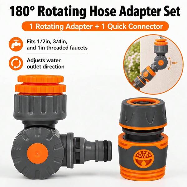 1pc 180° Rotating Threaded Garden Hose Adapter, Durable ABS Material, Fits 1/2in, 3/4in, 1in Threaded Faucets, Adjustable Water Flow Direction; 4-Way Quick Connector, Suitable For European And American Garden Watering, Car Washing, Yard Cleaning, Quick Installation And Easy To Use, Classic Color Design