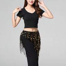 1pc Women's Sequin Fringe Hip Scarf, Sheer Mesh Tie Waist Cover-Up Skirt For Dance, Party, Festival & Outfit Layering - Multicolor - View 12