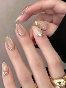 10片杏仁形金銀色手工穿戴甲，適合日常與節日佩戴，可重複使用，適用於女性與女孩，可愛美甲用品 - Follow Your Heart - 查看 1