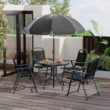 Kselythan Conjunto de comedor de exterior con sombrilla, mesa de patio y 4 sillas plegables con sombrilla, conjunto de muebles de jardín y patio con sombrillas, mesa de comedor con tablero de vidrio templado. - Negro - Ver 1