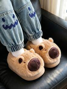 Children's Cartoon Capybara Warm Simple Anti-Slip Cute Fuzzy Slippers Autumn/Winter New Style - Khaki - View 3