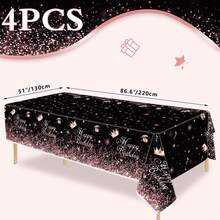 Inspireyee Black Rose Gold Plastic Tablecloth (Pack Of 4), 86 X 51 Inches Black Rose Gold Glitter Party Tablecovers For Happy Birthday Decorations - White - View 7
