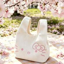 1pc Sanrio Hello Kitty Embroidered Corduroy Handbag, Cute Girl Mini Tote Bag For Daily Commute And Shopping, Christmas Halloween Birthday Gift - Multicolor - View 10