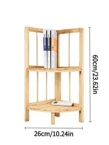 1pc Floor-Standing Curved Corner Solid Wood Shelf, Storage Rack For The Dry Area Of Bathrooms, Multi-Functional Corner Shelf For Small Apartments. - Maple - View 15