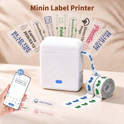 ORICO L12 Portable Label Printer, Mini Thermal Sticker Printer, Create Personalized Address Labels, Transparent Stickers, Customized Exclusive Colorful Name Stickers, Back To School Gift, Gift Labels, Includes 1 Roll Of Transparent Black/Transparent Rose/Transparent Blue/Transparent Green Tape And 1 Roll Of White Labels