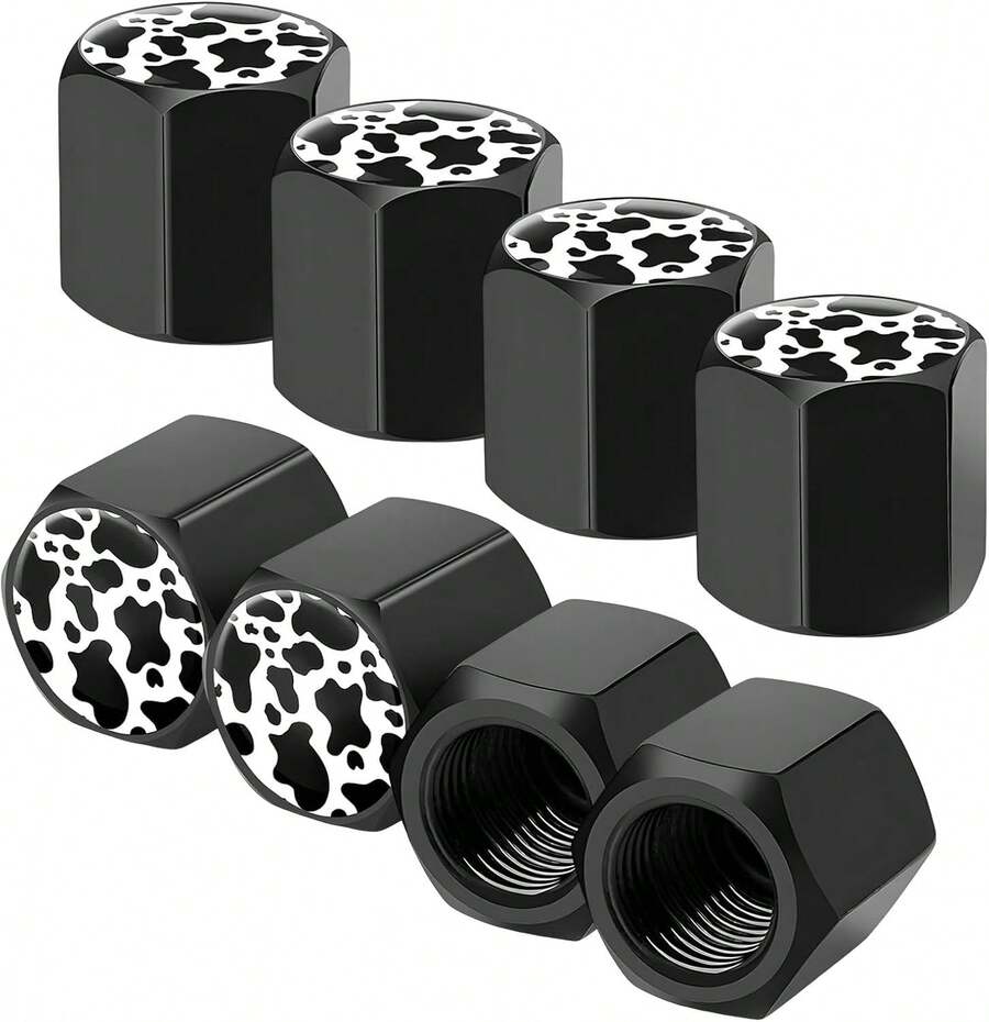 4 PCS Tire Stem Caps, Cute Cow Print Airtight Dust Proof Tire Covers, Corrosion Resistant Aluminum Wheel Stem Caps, Trucks, SUVs (Cow Print) - Cow Print - View 1