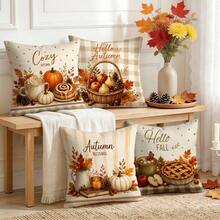 4pcs/1pc Autumn Dessert Fruit & Vegetable Plaid Pattern Pillow Case, Single-Sided Printed Pillow Case, Suitable For Living Room, Bedroom, Home Decor, All-Season Pillow Case - Multicolor 02 - View 7