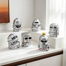4pcs Mini Knight Figurines, Silver Medieval Armor Desktop Decor With Helmet, Shield, Sword Details, Cute Miniature Collectible Dolls, Resin Desktop Ornament, Suitable For Home Office Bookshelf Party Gift, Random Style - 4 Pcs Random Color - View 3