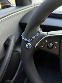 1pc Silver Blue Evil Eye Car Steering Wheel Chain, Sparkling Rhinestone Turkish Evil Eye Pendant Decoration, Bohemian Style Car Interior Decor For Good Luck And Protection, Suitable For Most Car Models - Evil Eye - View 1