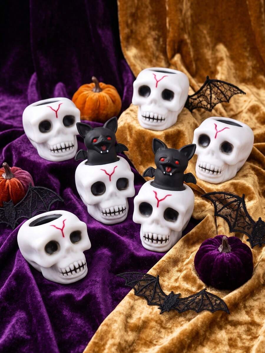 Halloween Skeleton Squeeze Toy With Pop-Out Bat, Spooky Sensory Stress Relief Fidget Toy, Creative Gift Bag Filler And Halloween Party Favor - Multicolor - View 1