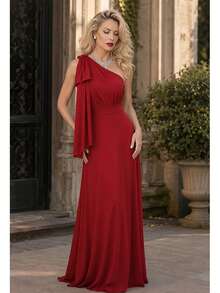 Long Dress For Bridesmaid Wedding Graduation Light Party - Red - View 6