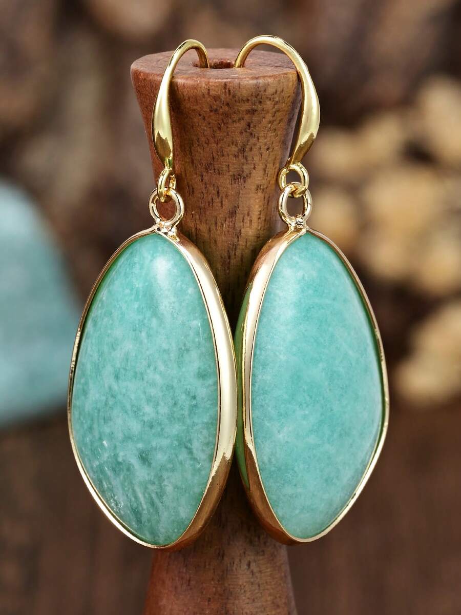 Yumfeel Pendientes con colgante de piedra natural de amazonita estilo bohemio, accesorios versátiles y de moda para mujeres, regalo de Navidad