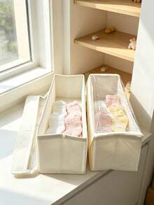 1pc White Foldable Sock Storage Box, Fabric Cabinet Organizer With Dust Cover, Baby Essentials, Newborn Necessities, Storage Organizer Box - Multicolor - View 7