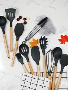 12-Piece Silicone Kitchen Utensil Set. Non-Stick Spatula. Silicone Material. Upgraded Version Thicker, Sturdier And More Durable. Silicone Spatula And Spoon Set. Heat-Resistant, Non-Stick Cooking Tools. Natural Wooden Handle. Easy To Clean, Dishwasher . Suitable For Holidays And Daily Use - Perfect Choice For Cooking. - Multicolor - View 11