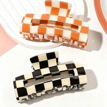 2/1pc Black White Orange White Acetate Checkerboard Colorblock Square Hair Claw Elegant High-End Suitable For Ball Party Tea Party Updo Women's Hair Accessory - Multicolor - View 1