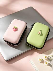 6pcs Cute Strawberry & Avocado Data Cable Protector Set, EVA Portable Storage Pouch, Printed Charger Protective Case, Laser Glitter Spiral Cable Wrap, Cable End Anti-Break Buckle, Compatible Compatible With Apple 18/20W Phone Charging Cable Protection & Storage - Multicolor - View 3