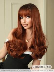 7JHH WIGS Long Body Wave Wigs For Women 24-Inch Wavy Curly Wig With Bangs, Synthetic Heat-Resistant Fiber Fluffy Wig For Daily Wear, Music Festival Party Use( Red Copper, Linen Gold, Pale Blonde ) - Multicolor - View 4