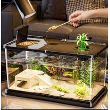 Fish Tank With Lid, Home Turtle Breeding, Small To Medium Hydroponic Aquarium, Living Room Transparent Goldfish Tank, Small Desktop Turtle Tank - Black - View 1