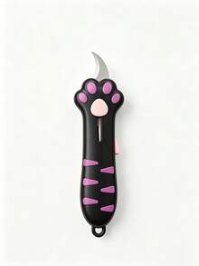 2pcs/Set Multifunctional Pocket Knife And Bag, Cute Cat Paw Retractable Curved Blade Non-Slip Handle Mini Portable Box Opener With Lanyard Hole, Home Daily Express Package Craft Cutting Portable Tool, Suitable For Students, Office Workers, Cute Gift Lovers - A - View 6