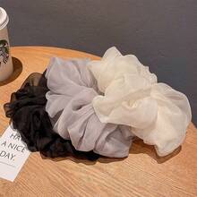5pcs Lightweight Oversized Organza Scrunchies, Flower Bud Mesh Hair Ties, Premium Style - Multicolor - View 2