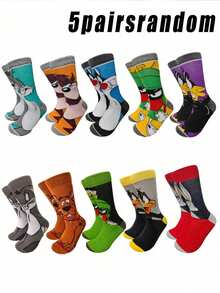 5 pares de calcetines unisex aleatorios, calcetines de media caña con colaboración de dibujos animados de Warner Bros, aptos para uso diario - Multicolor - Ver 2