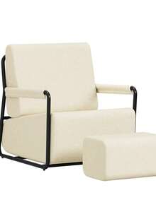 SoBuy | Velvet Armchair With Footstool | Small Comfy Accent Chair For Living Room | 59*74*78 Cm | Load Capacity 143 Kg - White - View 2