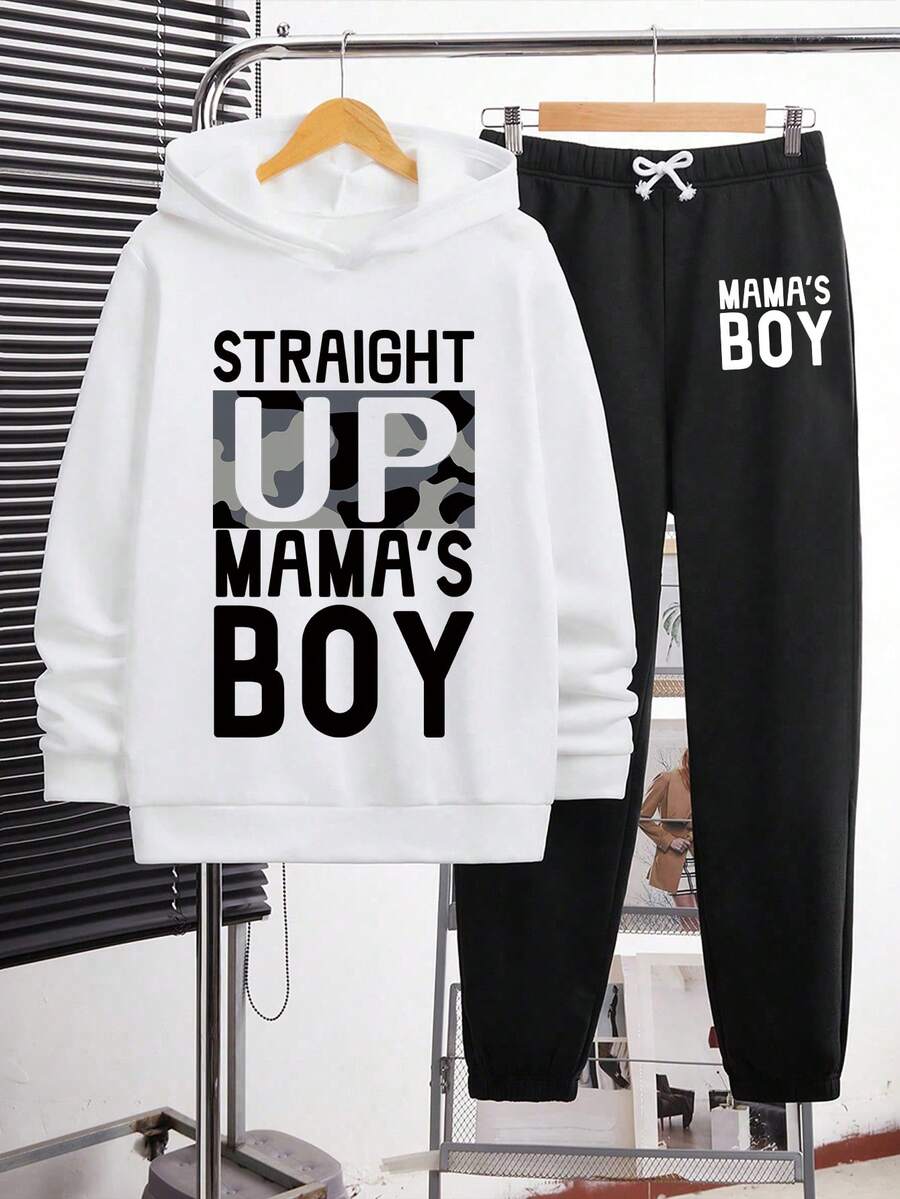 Tween Boys' Letter Print Warm Hoodie And Sweatpants - White - View 1
