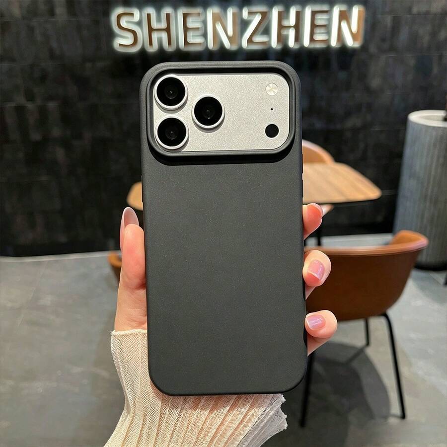 噴漆無框糖果色液態矽膠手機殼，分體設計大鏡頭開孔防指紋超薄殼，適用於 iPhone 17 16 15 14 13 Pro Max 12 Pro Max 11，多款節日禮物 - 黑色 - 查看 1