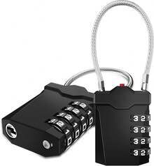 4-Digit TSA Cable Combination Padlock, Luggage Wire Lock With Opening Indicator, Suitable For Suitcases, Backpacks, Storage Bags And Lockers | 2 Pack, Black - 2Pcs - View 1