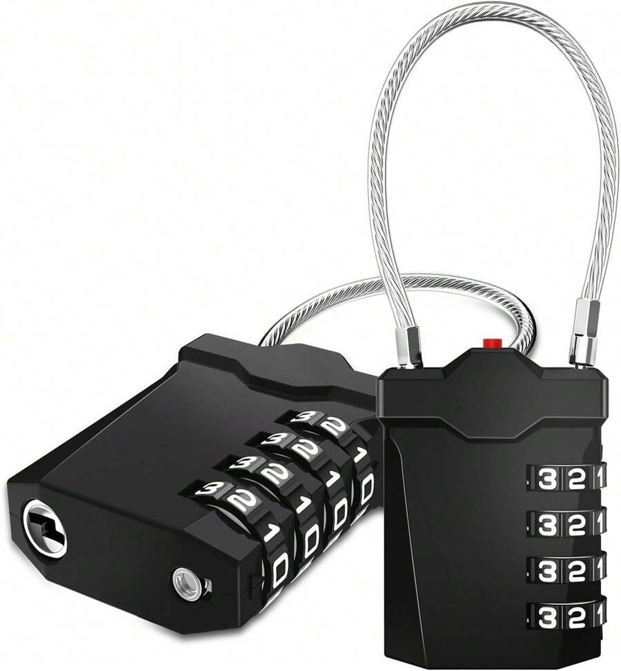 4-Digit TSA Cable Combination Padlock, Luggage Wire Lock With Opening Indicator, Suitable For Suitcases, Backpacks, Storage Bags And Lockers | 2 Pack, Black - 2Pcs - View 1