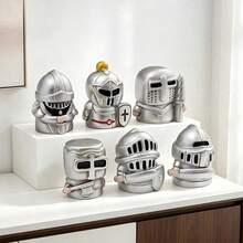 4pcs Mini Knight Figurines, Silver Medieval Armor Desktop Decor With Helmet, Shield, Sword Details, Cute Miniature Collectible Dolls, Resin Desktop Ornament, Suitable For Home Office Bookshelf Party Gift, Random Style - 4 Pcs Random Color - View 1